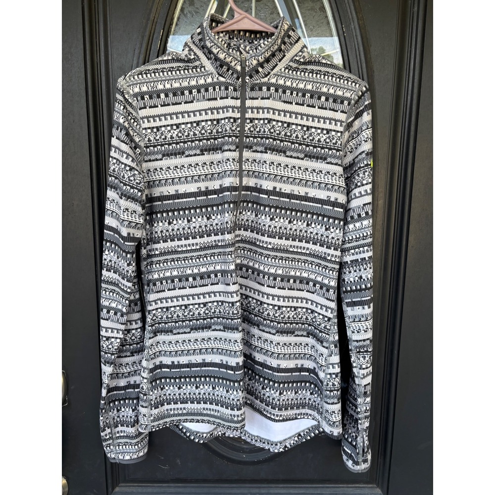 Nike‎ Pro Dri-FIT women Large Black White Pixel Geometric Quarter-Zip Pullover